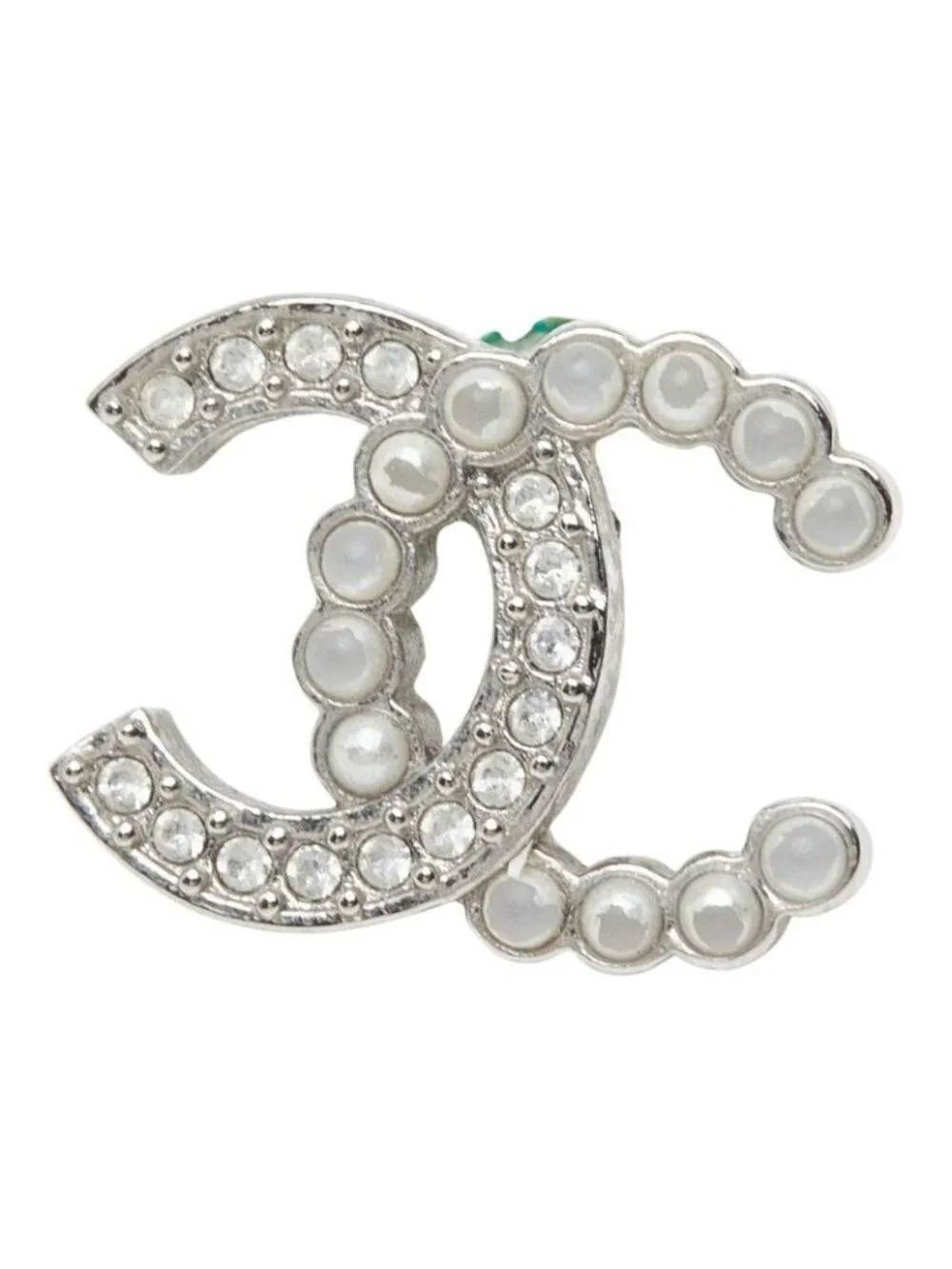 Chanel CC Logo Single Stud Earrings 25 Silver Metal Rhinestone Faux Pearl